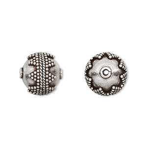 Bead, antiqued sterling silver, 12mm beaded round. Sold per pkg of 2.