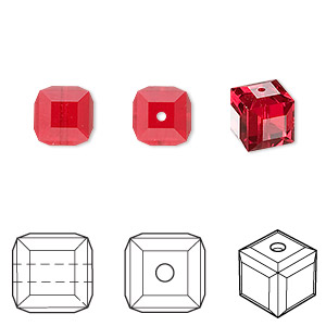 Bead, Crystal Passions&reg;, light Siam, 8mm faceted cube (5601). Sold per pkg of 6.