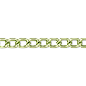 Chain, anodized aluminum, green, 5mm curb. Sold per pkg of 5 feet.