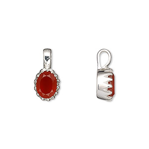 Pendant, carnelian (dyed / heated) and sterling silver, 15x8mm with 8x6mm faceted oval. Sold individually.