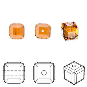 Bead, Crystal Passions&reg;, topaz, 8mm faceted cube (5601). Sold per pkg of 6.