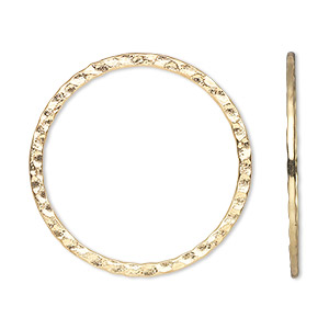 Focal, gold-plated steel, 30mm double-sided hammered flat open round. Sold per pkg of 10.