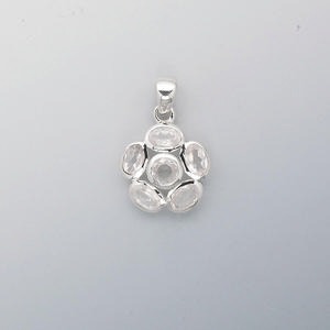Pendant, sterling silver and rose quartz (natural), 24x16mm flower, 6mm ...