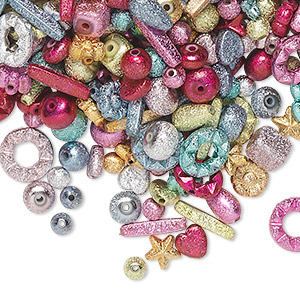 Bead mix, acrylic, mixed colors, 6mm-17x4mm mixed stardust shape. Sold per 100-gram pkg, approximately 300-400 beads.