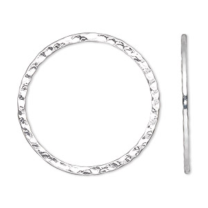 Focal, silver-plated steel, 30mm double-sided hammered open round. Sold per pkg of 10.