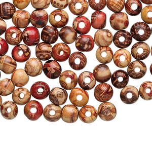 Bead mix, wood (coated), multicolored, 8mm hand-cut round with painted pattern. Sold per pkg of 100.
