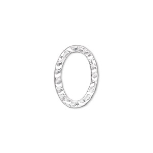 Component, silver-plated steel, 18x13mm double-sided hammered open oval. Sold per pkg of 12.