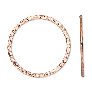 Focal, copper-plated steel, 30mm double-sided hammered open round. Sold per pkg of 10.
