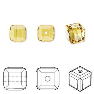 Bead, Crystal Passions&reg;, light topaz, 8mm faceted cube (5601). Sold per pkg of 6.