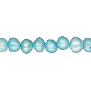 Pearl, cultured freshwater (dyed), teal blue, 6-7mm flat-sided potato, D- grade, Mohs hardness 2-1/2 to 4. Sold per 16-inch strand.