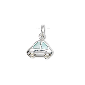 Sterling silver and enamel car charm, approximately 13x12mm. Sold individually.