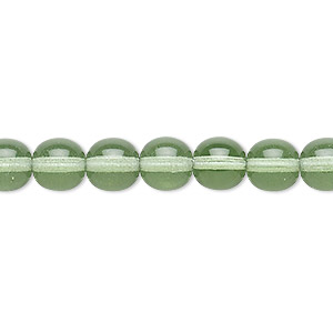 Bead, Czech glass druk, transparent clear and glow-in-the-dark, 8mm round.  Sold per 8-inch strand, approximately 25 beads. - Fire Mountain Gems and  Beads