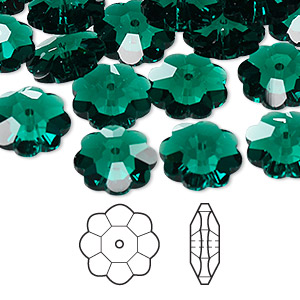 Bead, Crystal Passions&reg;, emerald, 12x4mm faceted margarita flower (3700). Sold per pkg of 12.