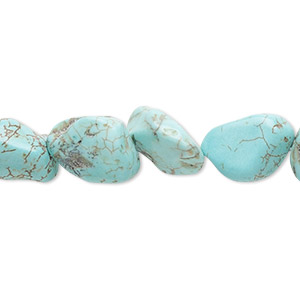 Bead, magnesite (dyed / stabilized), blue-green, small nugget, Mohs hardness 3-1/2 to 4. Sold per 15-inch strand.