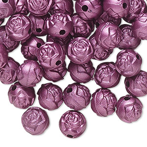Bead, acrylic, opaque light purple, 8mm round rose. Sold per pkg of 100.