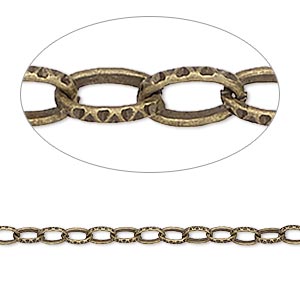 Chain, antique brass-plated steel, 3mm textured cable. Sold per pkg of 25 feet.
