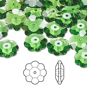Bead, Crystal Passions&reg;, fern green, 12x4mm faceted margarita flower (3700). Sold per pkg of 12.