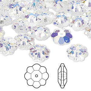 Bead, Crystal Passions&reg;, crystal AB, 10x3.5mm faceted margarita flower (3700). Sold per pkg of 12.