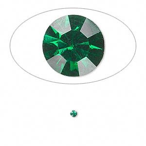 Chaton, glass rhinestone, emerald green, foil back, 2.0-2.1mm faceted round, PP14. Sold per pkg of 72.