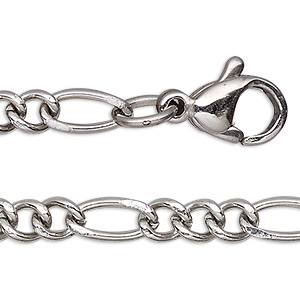 Chain, stainless steel, 3.5mm figaro, 18 inches with lobster claw clasp. Sold individually.