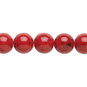 Bead, riverstone (dyed), beet red, 10mm round, B grade, Mohs hardness 3-1/2. Sold per 15-1/2&quot; to 16&quot; strand.