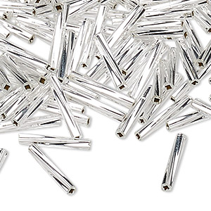 Bugle Beads Glass Silver Colored