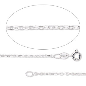 Chain, sterling silver, 1.5mm flat cable, 18 inches with springring clasp. Sold individually.