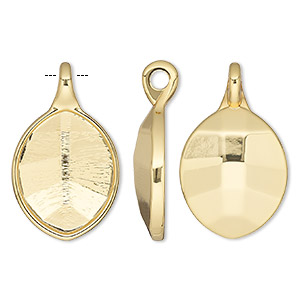 Pendant, Almost Instant Jewelry&reg;, gold-plated &quot;pewter&quot; (zinc-based alloy), 34x20.5mm leaf with 23x18mm faceted pure leaf glue-in setting and 3mm hole. Sold individually.