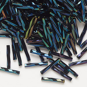 Bugle bead, Miyuki, glass, opaque metallic iris dark blue, (TW452), 12x2mm twisted. Sold per 50-gram pkg.
