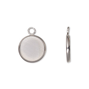 Drop, stainless steel, 14mm round with 12mm round setting. Sold per pkg of 4.