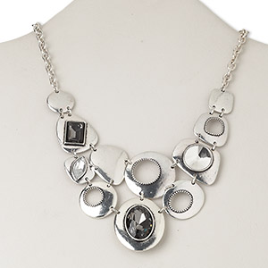 Necklace, Czech glass rhinestone and antiqued silver-finished 