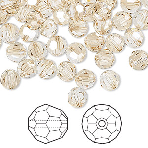 Bead, Crystal Passions&reg;, crystal golden shadow, 6mm faceted round (5000). Sold per pkg of 144 (1 gross).