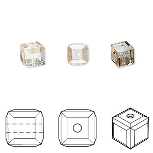 Bead, Crystal Passions&reg;, crystal golden shadow, 6mm faceted cube (5601). Sold per pkg of 48.