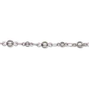 Chain, imitation rhodium-plated brass, 3.5mm beaded round. Sold per 50-foot spool.