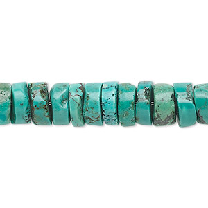 Bead, turquoise (dyed / stabilized), 9x5mm heishi, B grade, Mohs hardness 5 to 6. Sold per 15&quot; to 16&quot; strand.