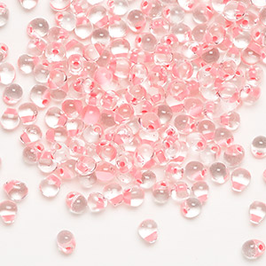 Seed bead, Miyuki, glass, transparent clear color-lined pink, (DPF-1), 4x3.4mm fringe. Sold per 10-gram pkg.