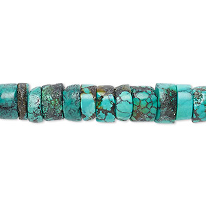 Bead, turquoise (dyed / stabilized), blue, 9x5mm heishi, D grade, Mohs hardness 5 to 6. Sold per 15&quot; to 16&quot; strand.
