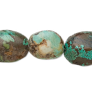 Bead, turquoise (dyed / stabilized), blue-green, medium to large oval nugget, Mohs hardness 5 to 6. Sold per 15-1/2&quot; to 16&quot; strand.