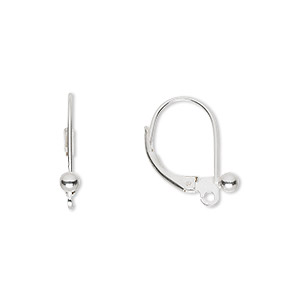 Ear wire, sterling silver, 17mm leverback with 3mm ball and loop. Sold ...