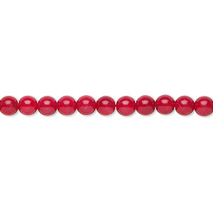 Bead, bamboo coral (dyed), red, 3.5-4mm hand-cut round, B grade, Mohs hardness 3-1/2 to 4. Sold per 15-1/2&quot; to 16&quot; strand.