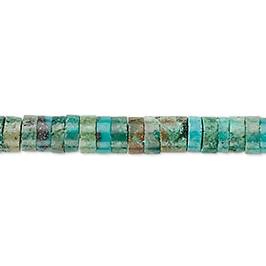 Bead, turquoise (dyed / stabilized), 6x3mm heishi, C grade, Mohs hardness 5 to 6. Sold per 15-1/2&quot; to 16&quot; strand.
