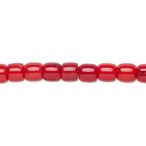 Bead, bamboo coral (dyed), red, 6mm hand-cut drum, B- grade, Mohs hardness 3-1/2 to 4. Sold per 15-1/2&quot; to 16&quot; strand.
