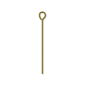 Eye pin, antique brass-plated steel, 1-1/4 inch, 21 gauge. Sold per pkg of 500.