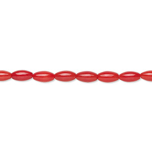 Bead, bamboo coral (dyed), red, 5x3mm hand-cut rice, B- grade, Mohs hardness 3-1/2 to 4. Sold per 15-1/2&quot; to 16&quot; strand.