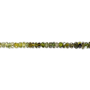 Bead, green tourmaline (natural), shaded, 3x1mm hand-cut faceted rondelle, B- grade, Mohs hardness 7 to 7-1/2. Sold per 15-1/2&quot; to 16&quot; strand.