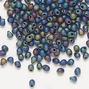 Seed bead, Miyuki, glass, opaque matte rainbow black, (DP401FR), 4x3.4mm fringe. Sold per 10-gram pkg.