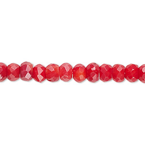 Bead, bamboo coral (dyed), red, 6x4mm hand-cut faceted rondelle, B- grade, Mohs hardness 3-1/2 to 4. Sold per 15-1/2&quot; to 16&quot; strand.