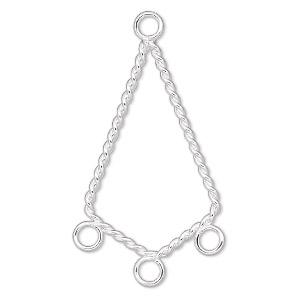 Drop, silver-plated steel, 28x17mm twisted kite with 3 loops. Sold per pkg of 10.