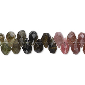 Bead, multi-tourmaline (natural), 7x4mm-10x5mm hand-cut top-drilled faceted briolette, B- grade, Mohs hardness 7 to 7-1/2. Sold per 15-1/2&quot; to 16&quot; strand, approximately 130 beads.