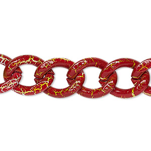 Chain, aluminum, crackled red / white / yellow, 13mm curb. Sold per pkg of 24 inches.